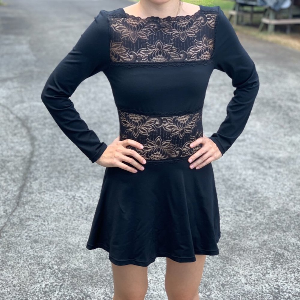 Bebe Long Sleeve Laced Black Dress